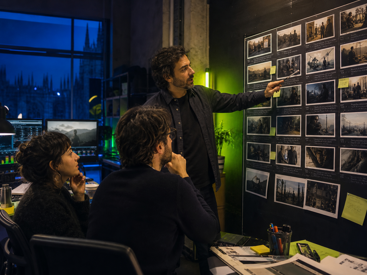 Revisione dello storyboard in studio